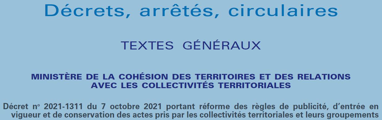 Réforme de la publicité des actes des collectivités territoriales et de leurs groupements